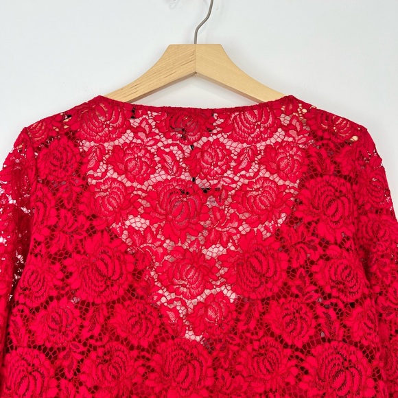 The Kooples Moonlight Red Floral Lace Vampire A Line Brooch Blouse UK M - Picture 10 of 12